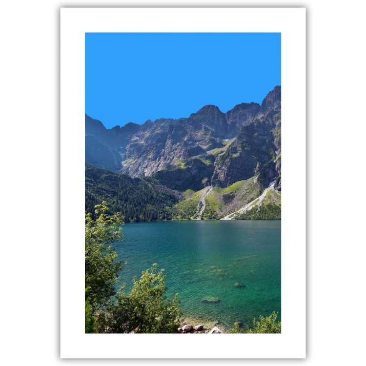 plakat morskie oko tatry z białym obramowaniem