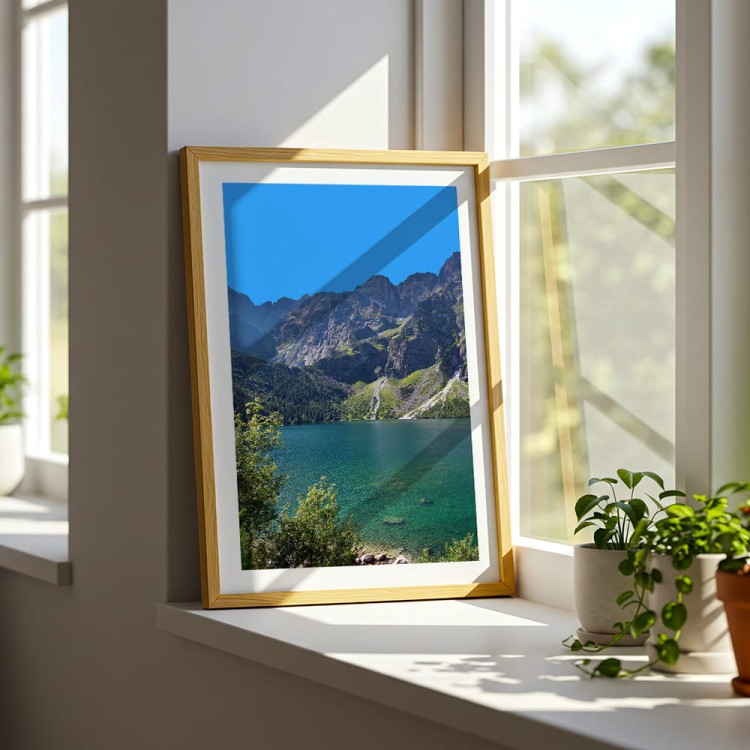 plakat morskie oko tatry z białym obramowaniem