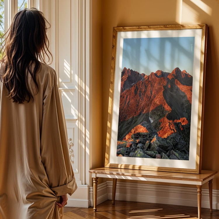 plakat tatry słowackie z białym obramowaniem w drewnianej ramie