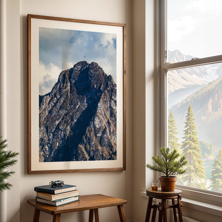 plakat tatry giewont z białym obramowaniem w drewnianej ramie