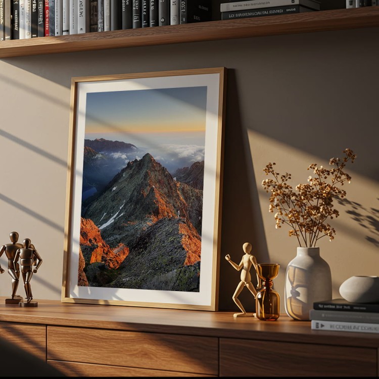 plakat tatry widok z rysów z białym obramowaniem w drewnianej ramie