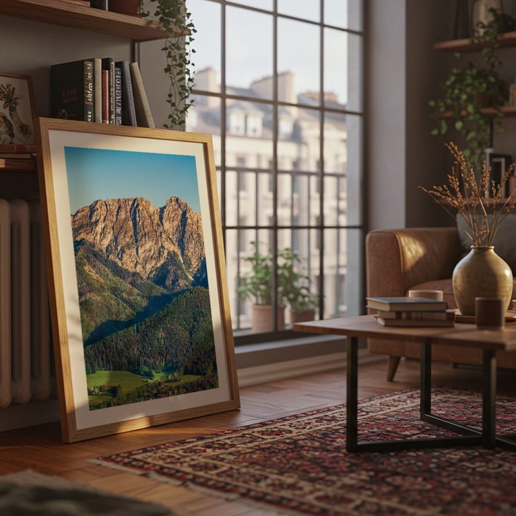 plakat tatry giewont śpiący rycerz z białym obramowaniem w salonie