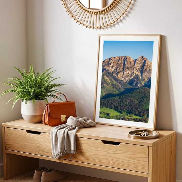 plakat tatry giewont śpiący rycerz z białym obramowaniem w przedpokoju