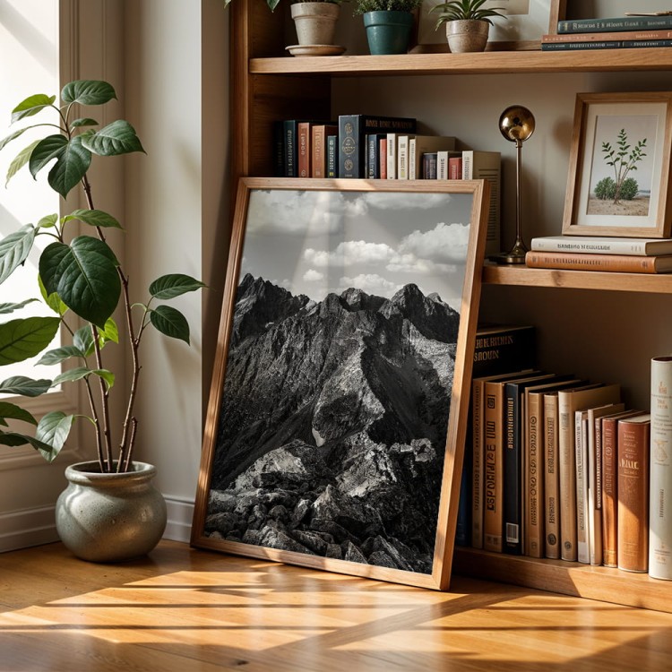 plakat tatry słowackie w czerni i bieli w salonie