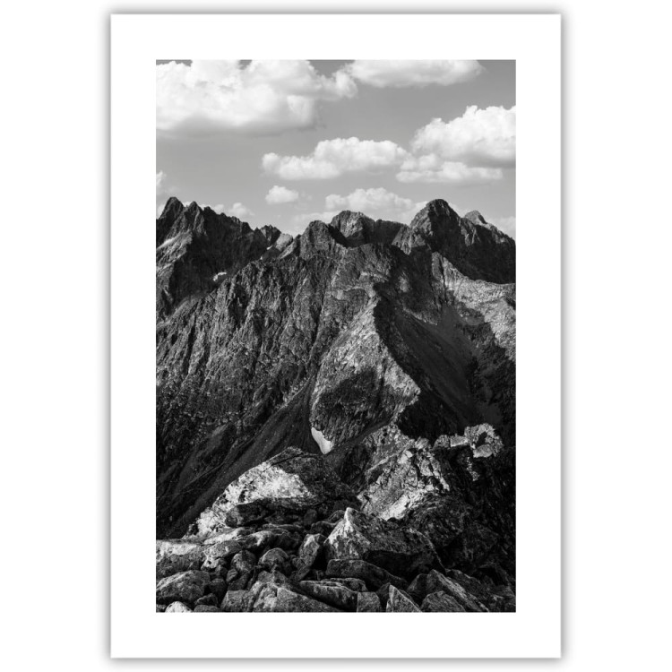 plakat tatry słowackie w czerni i bieli z białym obramowaniem