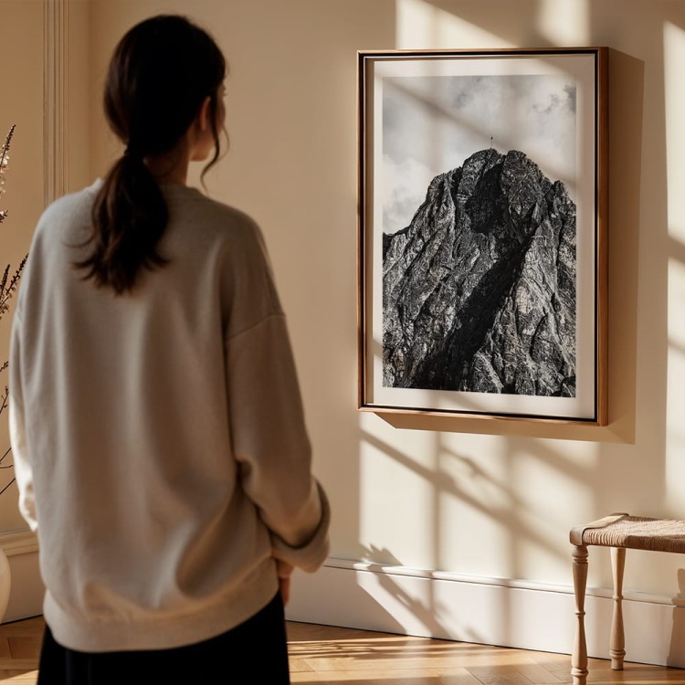 plakat tatry giewont w czerni i bieli z białym obramowaniem dekoracja ścienna