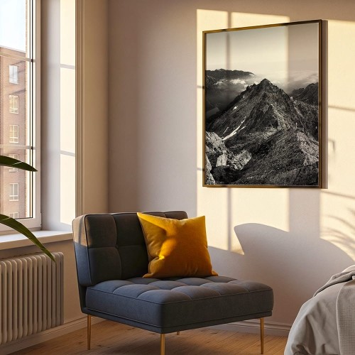 plakat tatry widok z rysów w czerni i bieli w sypialni