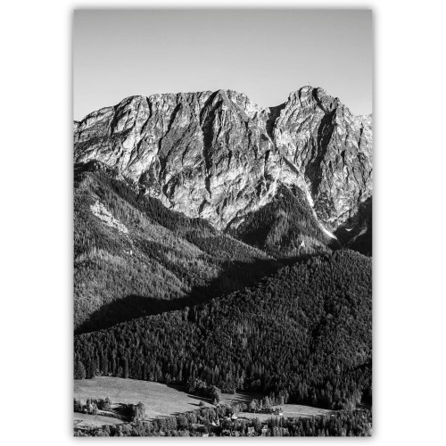 plakat tatry giewont śpiący rycerz w czerni i bieli
