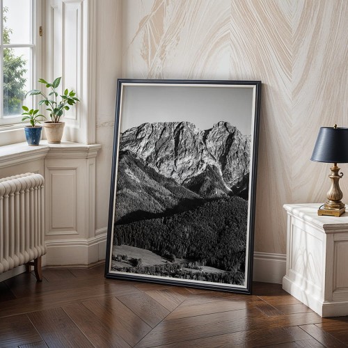 plakat tatry giewont śpiący rycerz w czerni i bieli w salonie