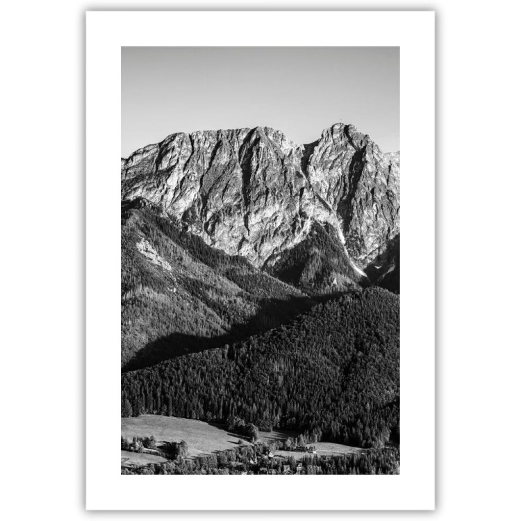 plakat tatry giewont śpiący rycerz w czerni i bieli z białym obramowaniem