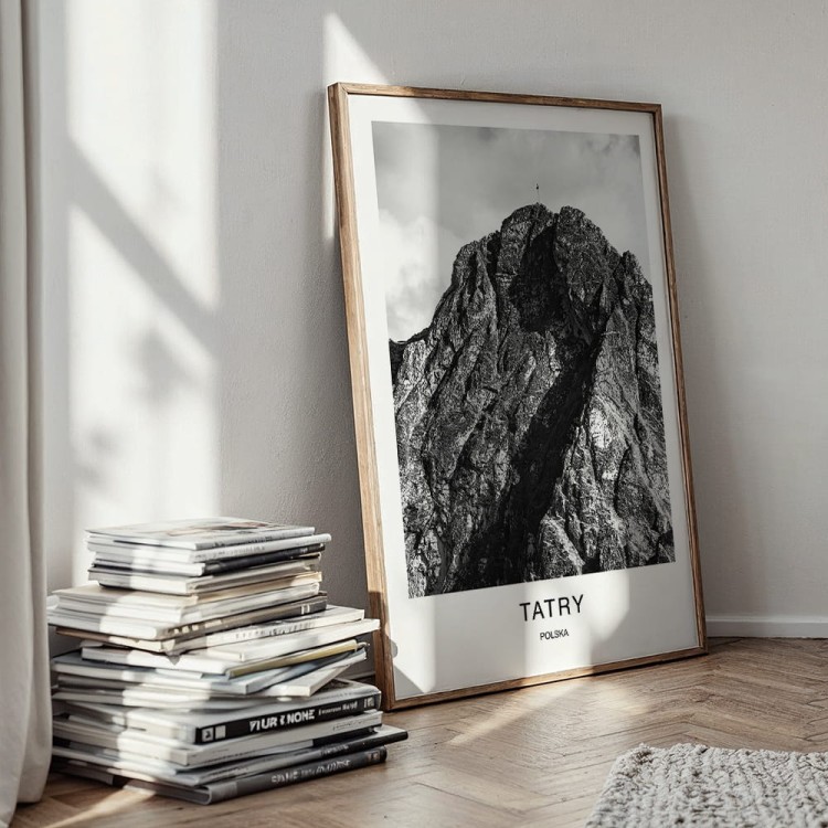plakat tatry polska giewont szczyt z krzyżem w drewnianej ramie