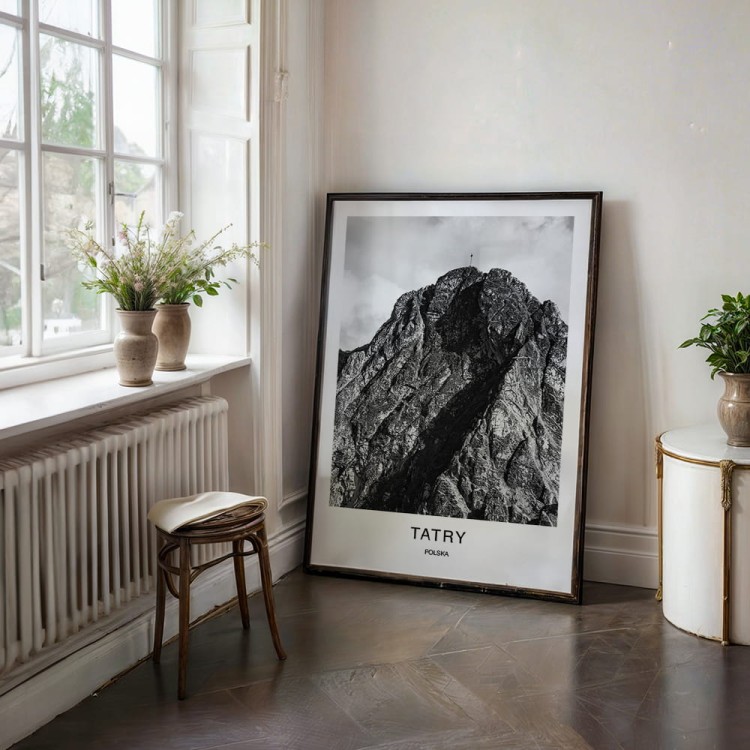 plakat tatry polska giewont szczyt z krzyżem w ciemnej ramie