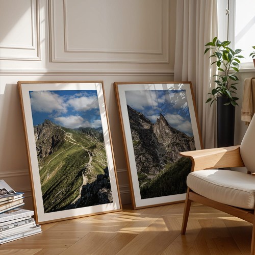 galeria plakatów tatry świnica i mnich z białym obramowaniem w drewnianych ramach dekoracja ścienna