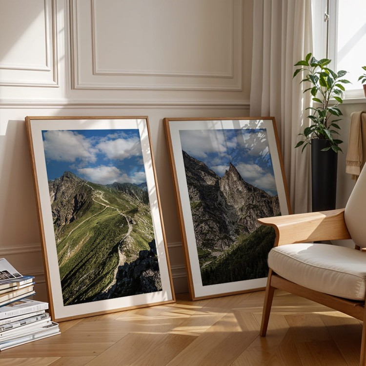 galeria plakatów tatry świnica i mnich z białym obramowaniem w drewnianych ramach dekoracja ścienna