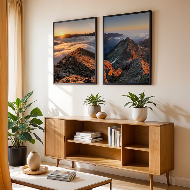 galeria plakatów tatry światło dnia w salonie w czarnych ramach