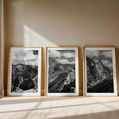 galeria plakatów tatry trzy oblicza z białym obramowaniem dekoracja ścienna