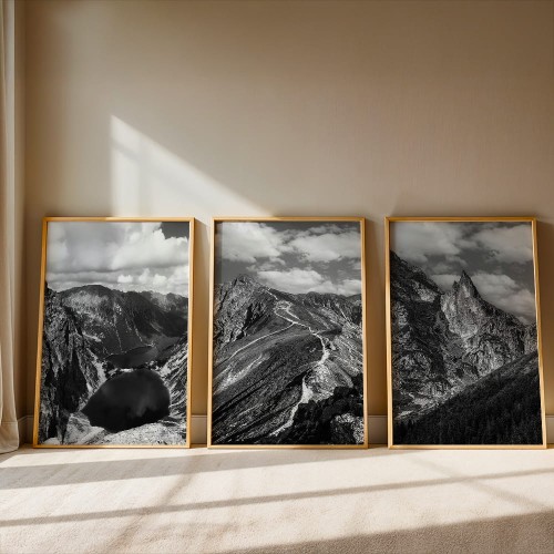galeria plakatów tatry trzy oblicza w drewnianych ramach