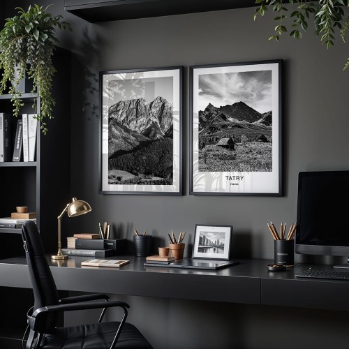 galeria plakatów tatry cisza gór z białym obramowaniem w pokoju młodzieżowym