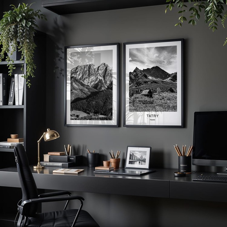 galeria plakatów tatry cisza gór z białym obramowaniem w pokoju młodzieżowym