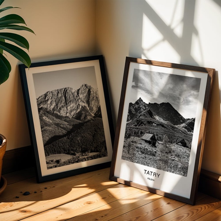 galeria plakatów tatry cisza gór z białym obramowaniem w czarnych ramach