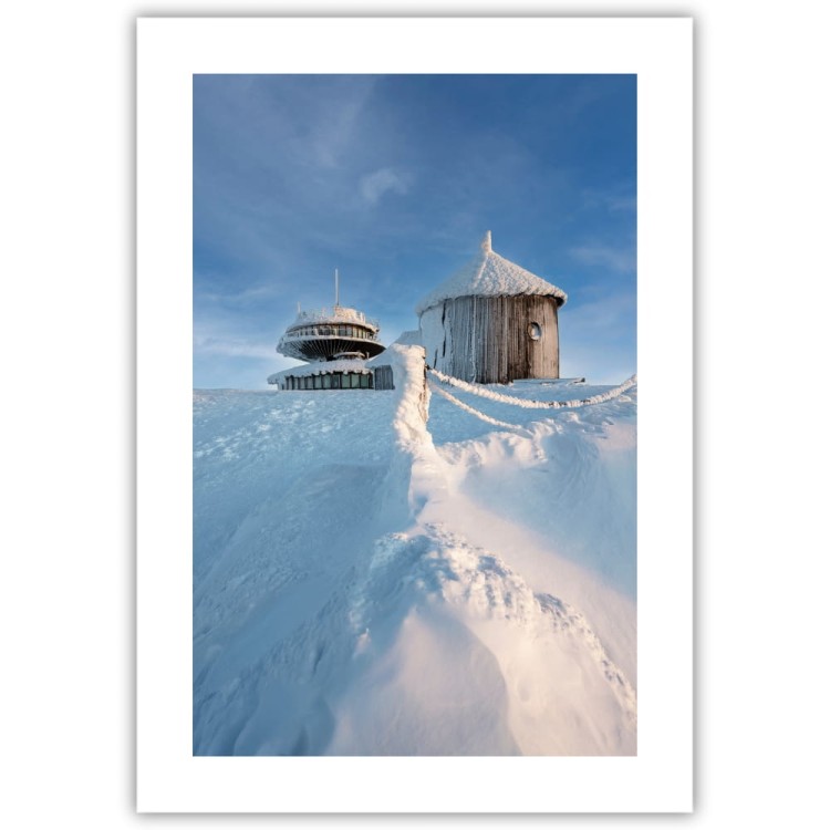 plakat karkonosze cisza śnieżki z białym obramowaniem