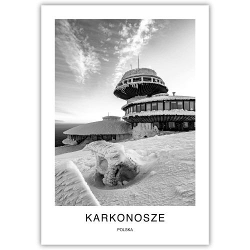 plakat karkonosze polska obserwatorium na śnieżce zimą