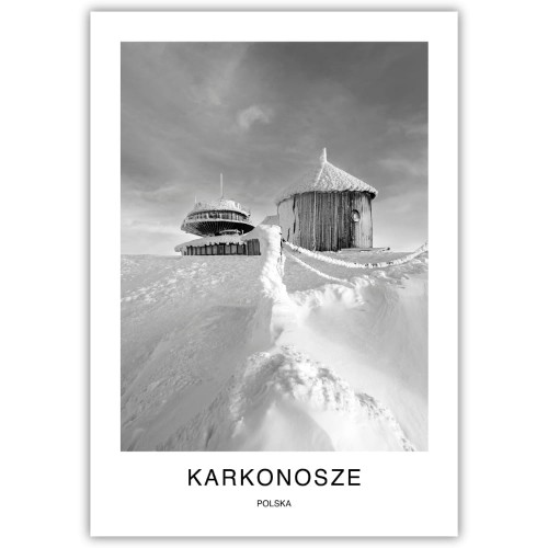 plakat karkonosze polska zimowy krajobraz na śnieżce