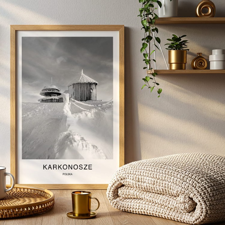 plakat karkonosze polska zimowy krajobraz na śnieżce w drewnianej ramie