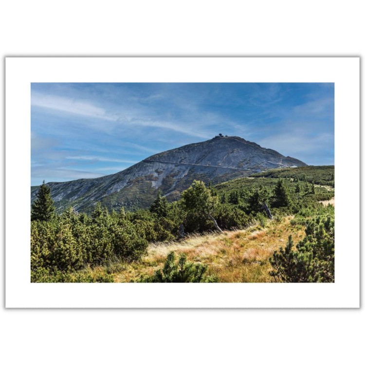 plakat karkonosze śnieżka z białym obramowaniem