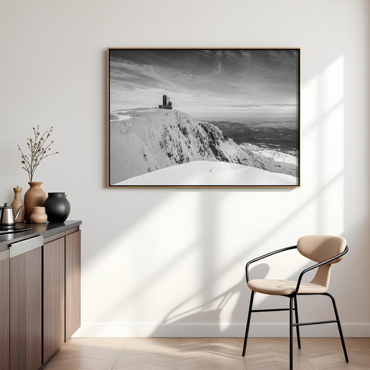 plakat karkonosze śnieżne kotły w czerni i bieli w kuchni