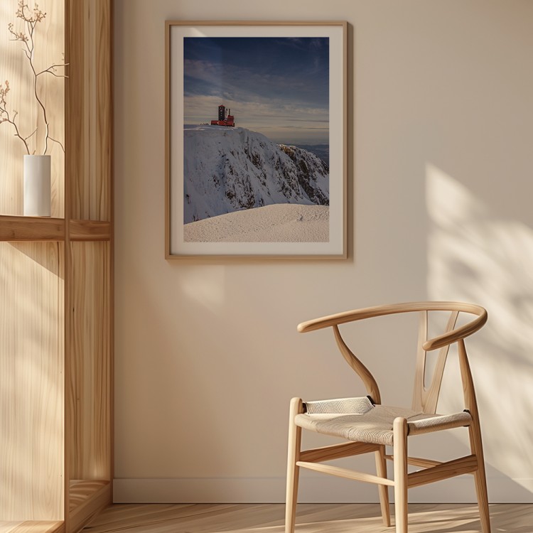 plakat karkonosze śnieżne kotły zimą z białym obramowaniem dekoracja ścienna