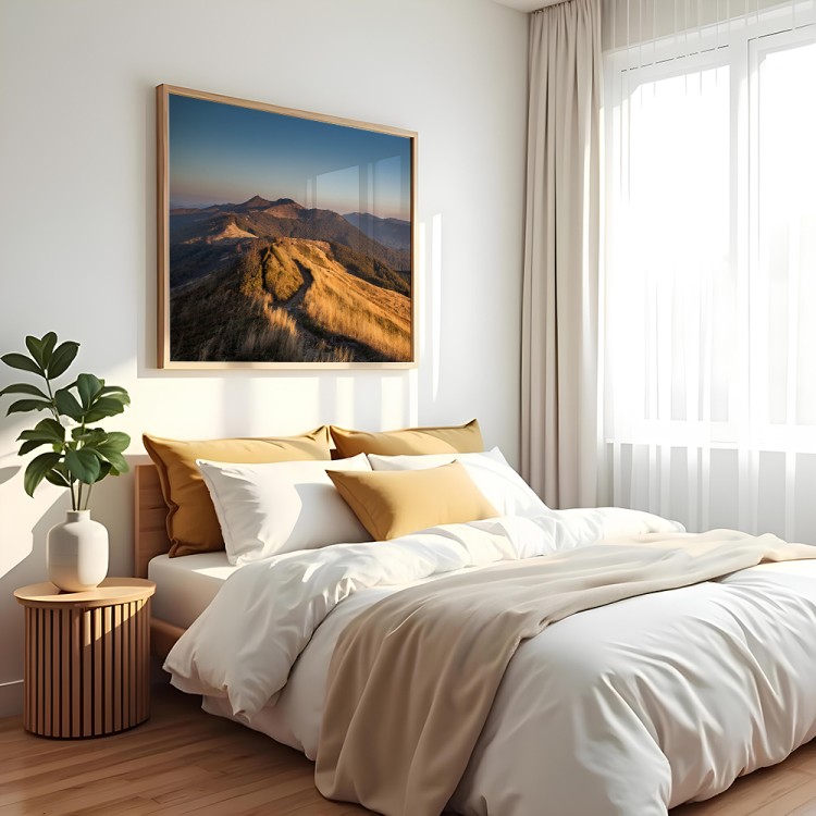 plakat bieszczady szlak w złotym świetle w sypialni