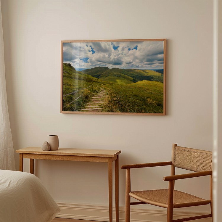 plakat bieszczady szlak na zielonej połoninie w drewnianej ramie