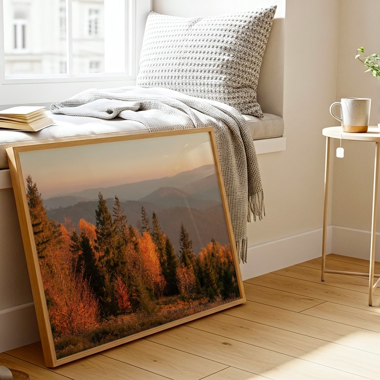 plakat beskidy jesień w beskidach w drewnianej ramie