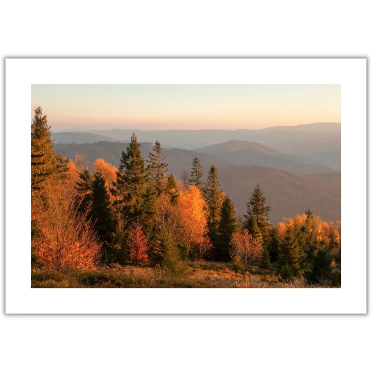 plakat beskidy jesień w beskidach z białym obramowaniem