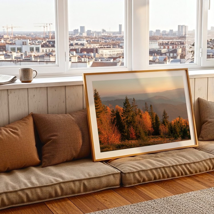 plakat beskidy jesień w beskidach z białym obramowaniem dekoracja