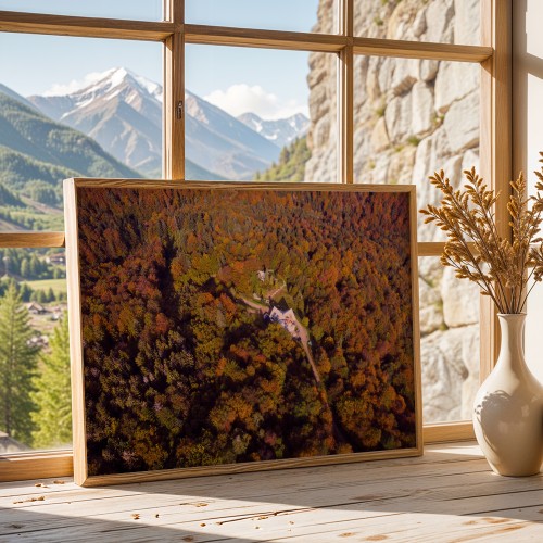 plakat beskidy jesień na jaworzynie krynickiej w drewnianej ramie