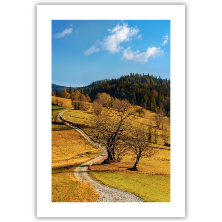 plakat beskidy droga przez beskidzkie polany z białym obramowaniem