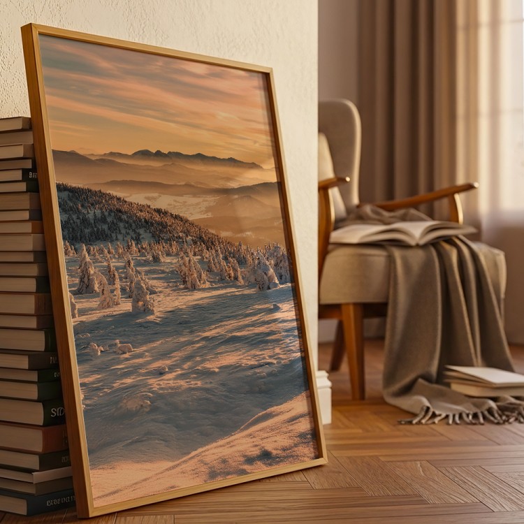 plakat beskidy zima w beskidach w drewnianej ramie