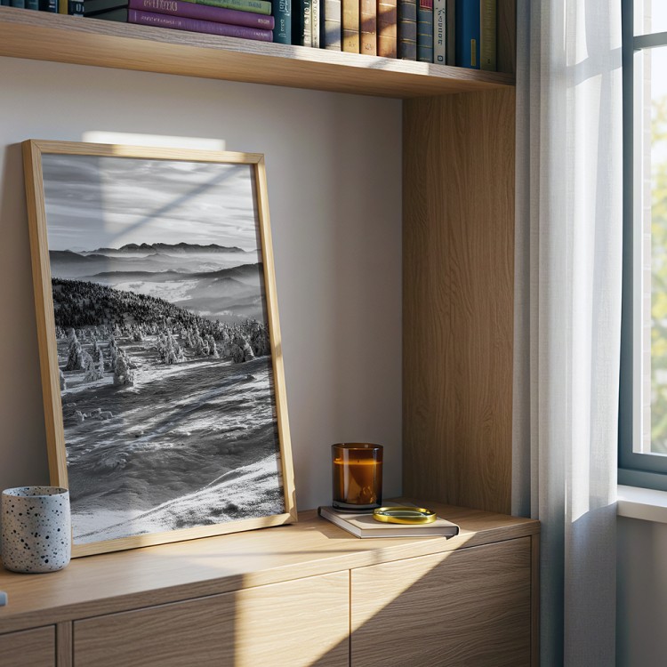 plakat beskidy zimowa panorama gór w drewnianej ramie dekoracja ścienna