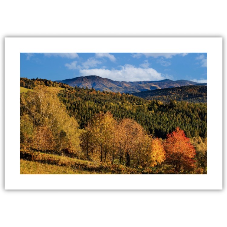 plakat beskidy panorama beskidów z białym obramowaniem