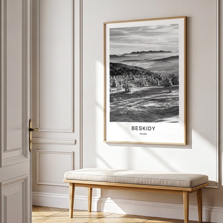 plakat beskidy polska zima w beskidzie żywieckim w drewnianej ramie dekoracja ścienna