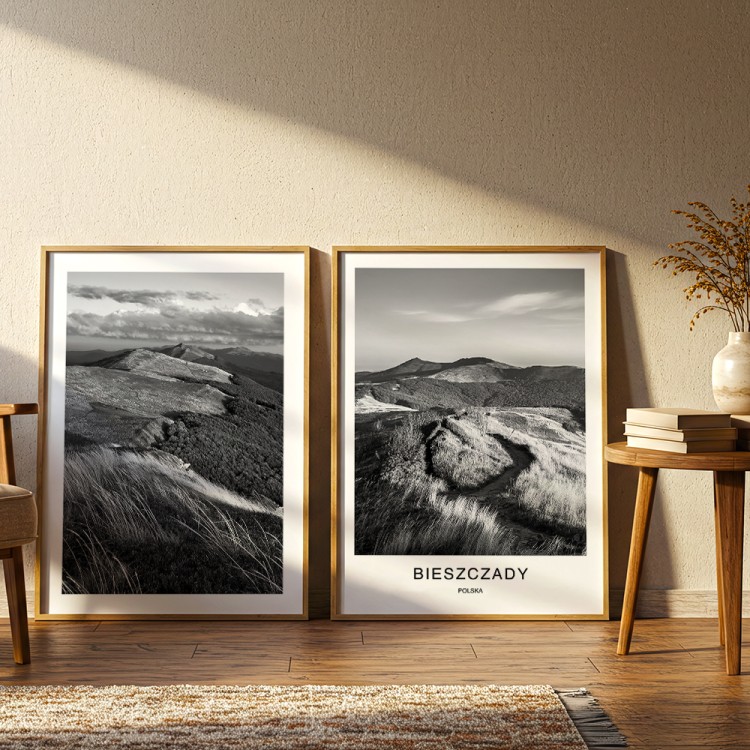 galeria plakatów bieszczady surowe kadry z białym obramowaniem w salonie