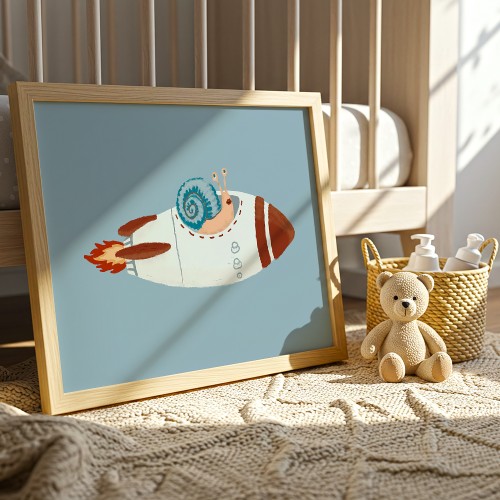 plakat kosmiczny ślimak w pokoju dziecięcym
