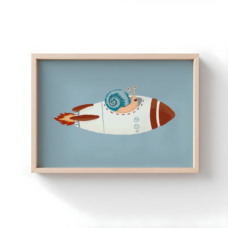 plakat kosmiczny ślimak w drewnianej ramce
