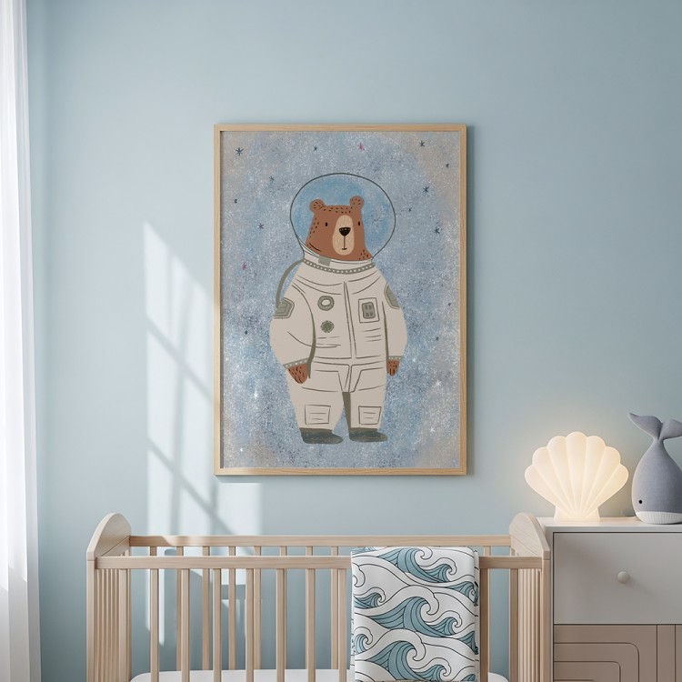 plakat miś astronauta w pokoju dziecięcym