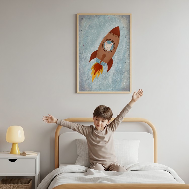 plakat królik w rakiecie w pokoju chłopca