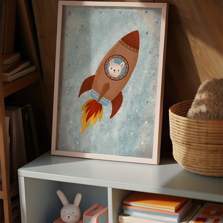 plakat królik w rakiecie w pokoju dziecięcym
