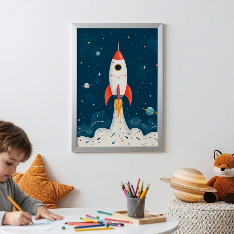 plakat rakieta w pokoju chłopca