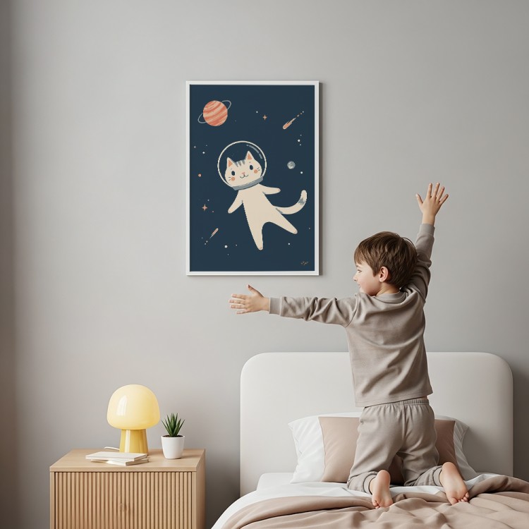 plakat kot w kosmosie w pokoju chłopca